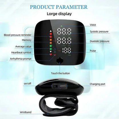 Smart Wrist Blood Pressure Monitor LED Display and Voice Alerts